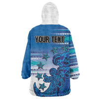 Personalised Cook Islands Va'a Race Wearable Blanket Hoodie Te Tatau Tattoos Sporty Style Light Blue Color LT03 - Polynesian Pride