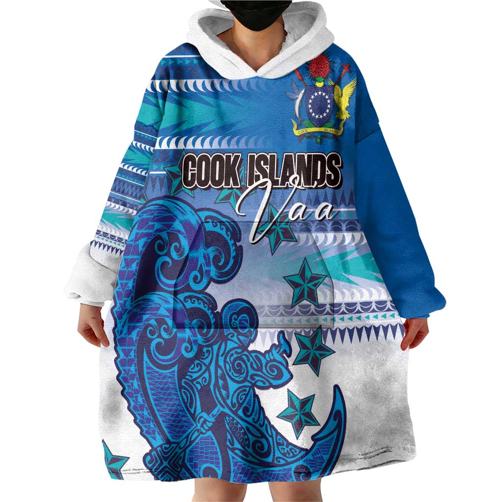 Personalised Cook Islands Va'a Race Wearable Blanket Hoodie Te Tatau Tattoos Sporty Style Light Blue Color LT03 - Polynesian Pride
