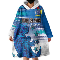 Personalised Cook Islands Va'a Race Wearable Blanket Hoodie Te Tatau Tattoos Sporty Style Light Blue Color LT03 - Polynesian Pride