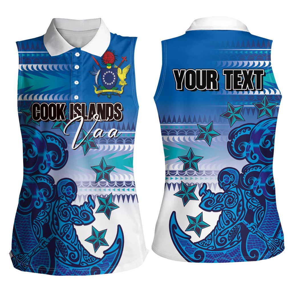 Personalised Cook Islands Va'a Race Women Sleeveless Polo Shirt Te Tatau Tattoos Sporty Style Light Blue Color LT03 - Polynesian Pride