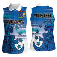 Personalised Cook Islands Va'a Race Women Sleeveless Polo Shirt Te Tatau Tattoos Sporty Style Light Blue Color LT03 - Polynesian Pride