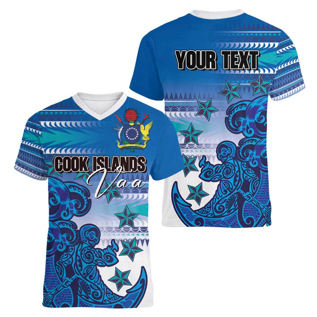 Personalised Cook Islands Va'a Race Women V-Neck T-Shirt Te Tatau Tattoos Sporty Style Light Blue Color LT03 - Polynesian Pride