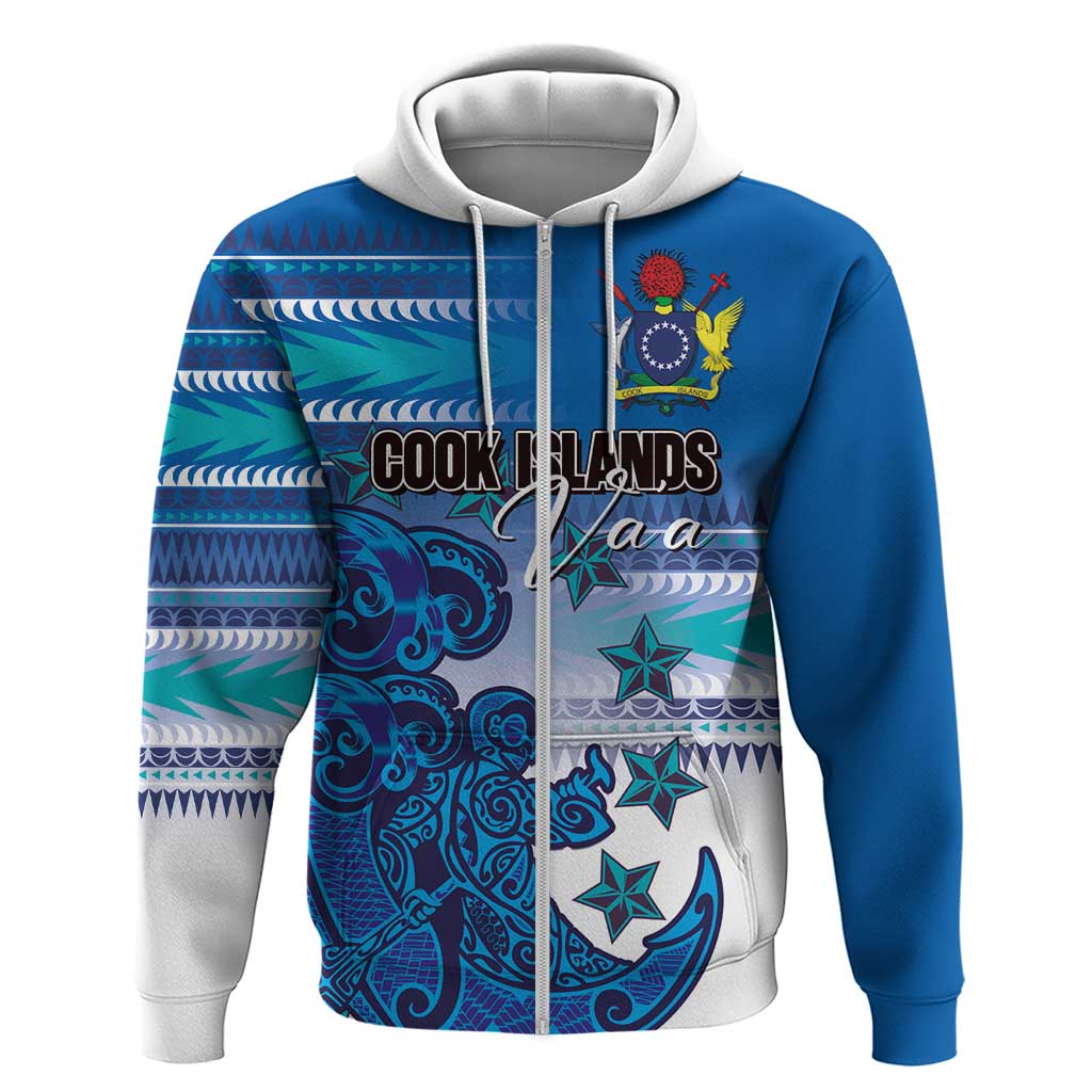 Personalised Cook Islands Va'a Race Zip Hoodie Te Tatau Tattoos Sporty Style Light Blue Color LT03 Zip Hoodie Blue - Polynesian Pride