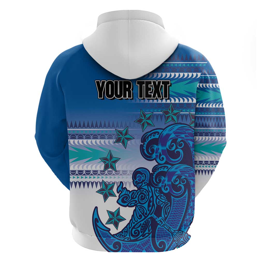 Personalised Cook Islands Va'a Race Zip Hoodie Te Tatau Tattoos Sporty Style Light Blue Color LT03 - Polynesian Pride