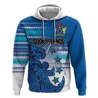 Personalised Cook Islands Va'a Race Zip Hoodie Te Tatau Tattoos Sporty Style Light Blue Color LT03 Pullover Hoodie Blue - Polynesian Pride