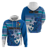 Personalised Cook Islands Va'a Race Zip Hoodie Te Tatau Tattoos Sporty Style Light Blue Color LT03 - Polynesian Pride