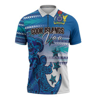 Personalised Cook Islands Va'a Race Zipper Polo Shirt Te Tatau Tattoos Sporty Style Light Blue Color LT03 Blue - Polynesian Pride