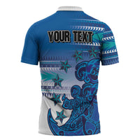 Personalised Cook Islands Va'a Race Zipper Polo Shirt Te Tatau Tattoos Sporty Style Light Blue Color LT03 - Polynesian Pride