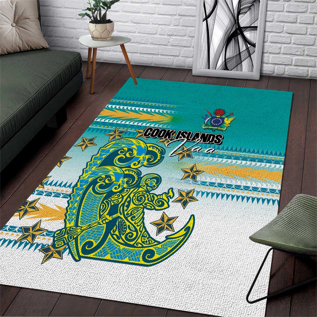 Cook Islands Va'a Race Area Rug Te Tatau Tattoos Sporty Style Turquoise Color LT03 Turquoise - Polynesian Pride