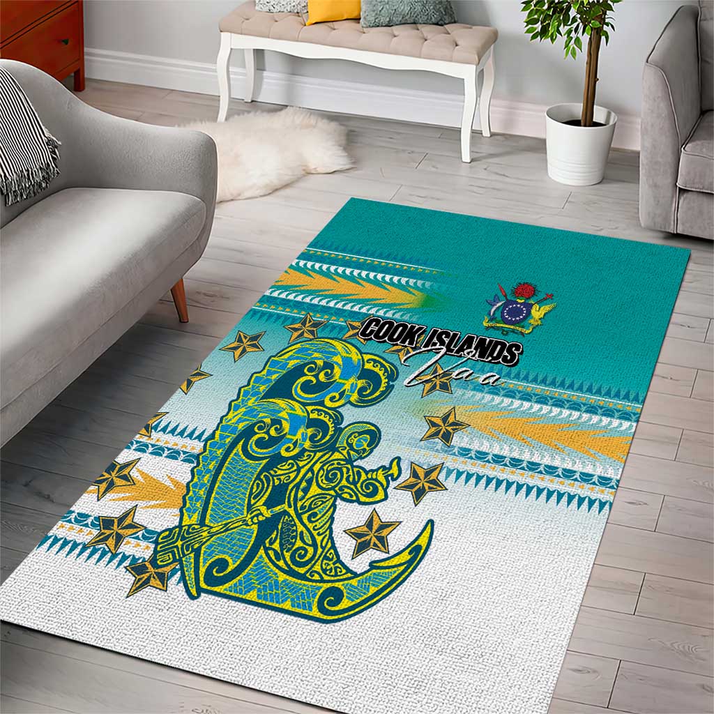 Cook Islands Va'a Race Area Rug Te Tatau Tattoos Sporty Style Turquoise Color LT03 - Polynesian Pride
