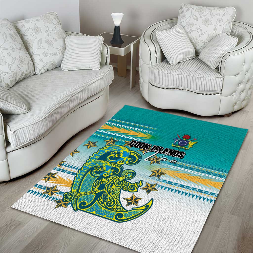 Cook Islands Va'a Race Area Rug Te Tatau Tattoos Sporty Style Turquoise Color LT03 - Polynesian Pride