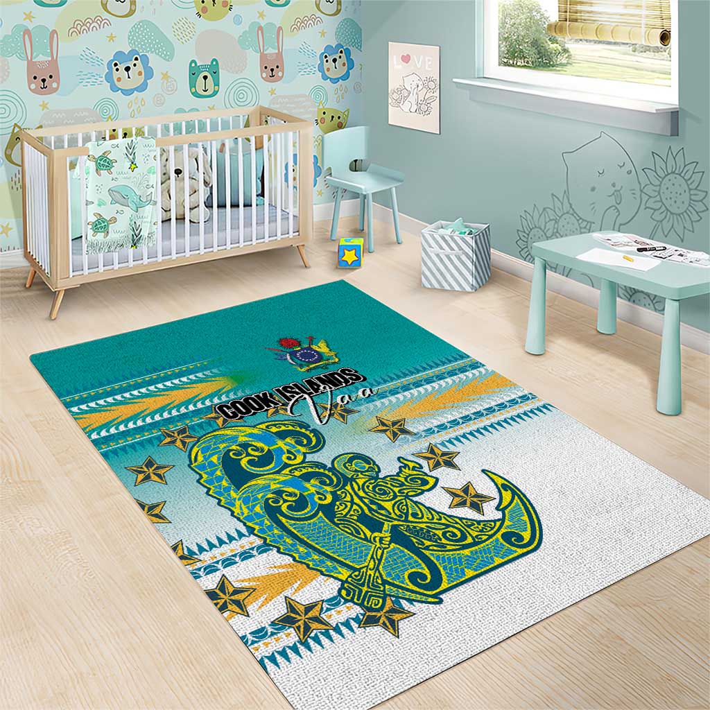 Cook Islands Va'a Race Area Rug Te Tatau Tattoos Sporty Style Turquoise Color LT03 - Polynesian Pride