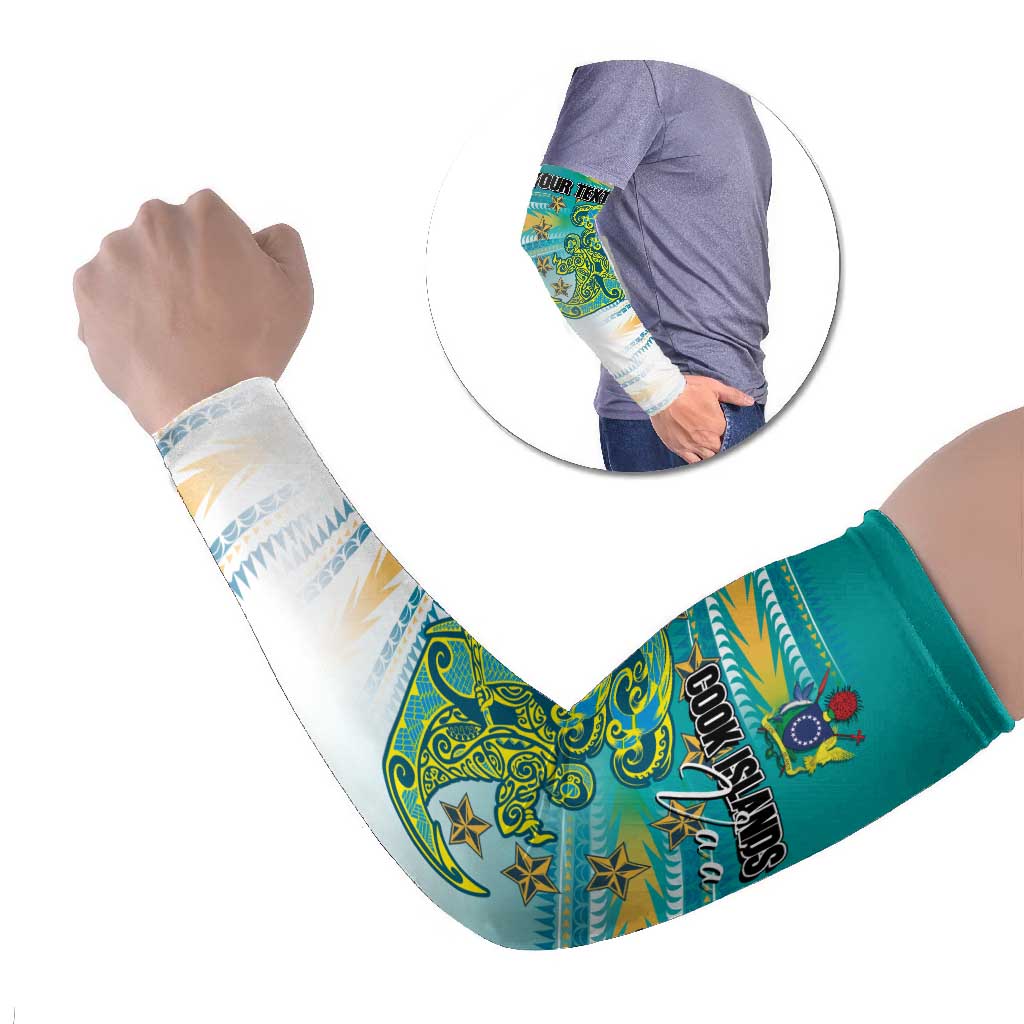 Personalised Cook Islands Va'a Race Arm Sleeves Te Tatau Tattoos Sporty Style Turquoise Color LT03 Set of 2 Turquoise - Polynesian Pride