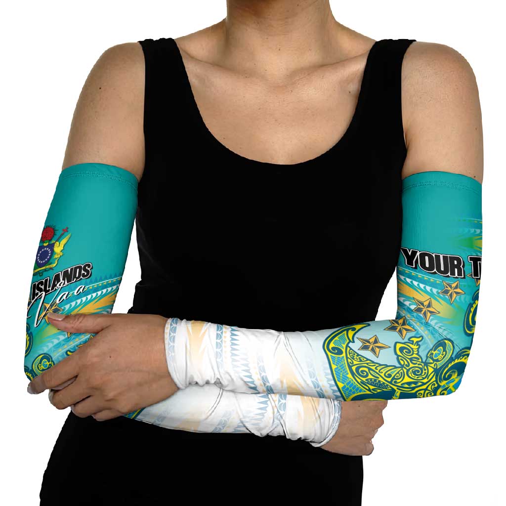 Personalised Cook Islands Va'a Race Arm Sleeves Te Tatau Tattoos Sporty Style Turquoise Color LT03 - Polynesian Pride