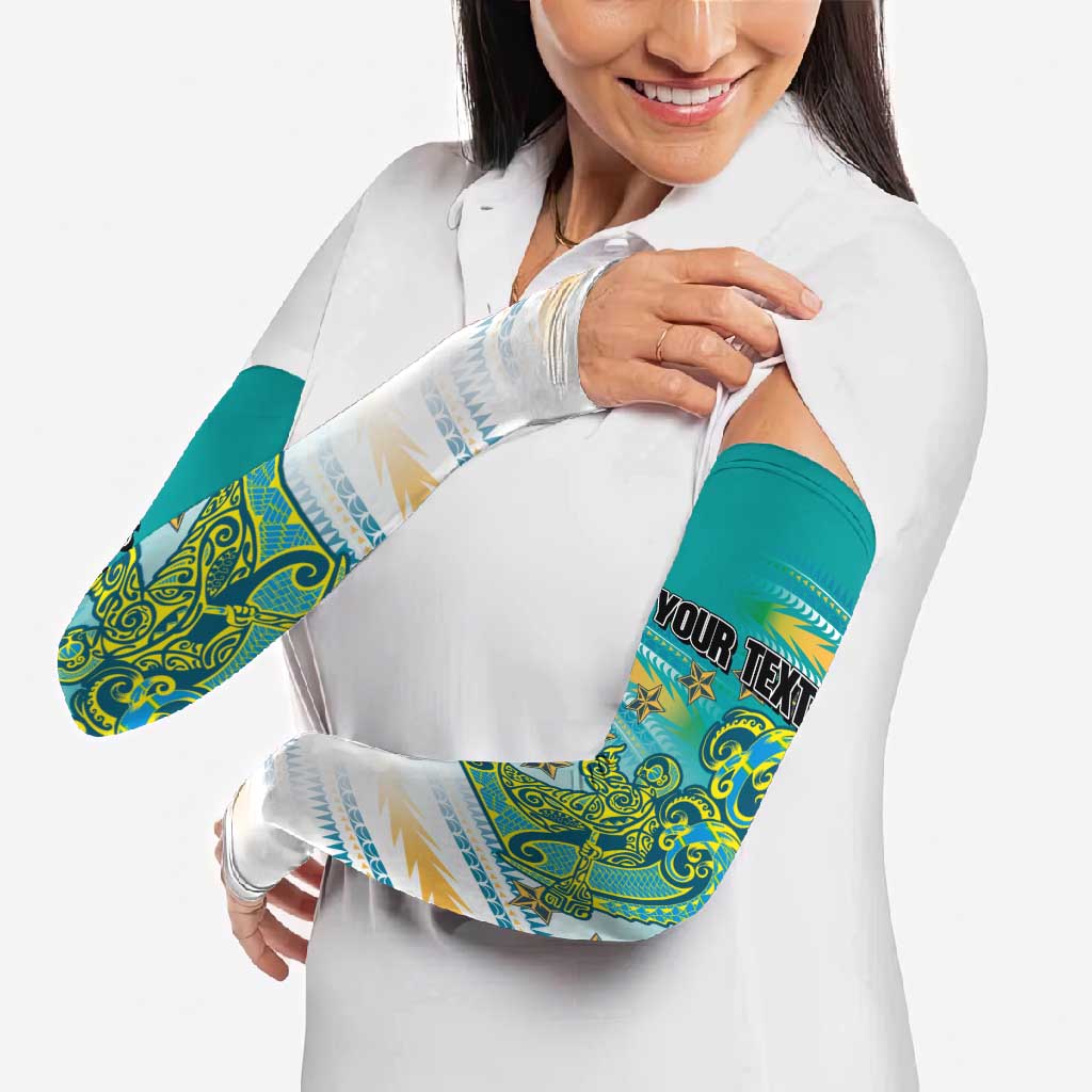 Personalised Cook Islands Va'a Race Arm Sleeves Te Tatau Tattoos Sporty Style Turquoise Color LT03 - Polynesian Pride