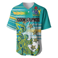 Personalised Cook Islands Va'a Race Baseball Jersey Te Tatau Tattoos Sporty Style Turquoise Color LT03 Turquoise - Polynesian Pride
