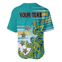 Personalised Cook Islands Va'a Race Baseball Jersey Te Tatau Tattoos Sporty Style Turquoise Color LT03 - Polynesian Pride