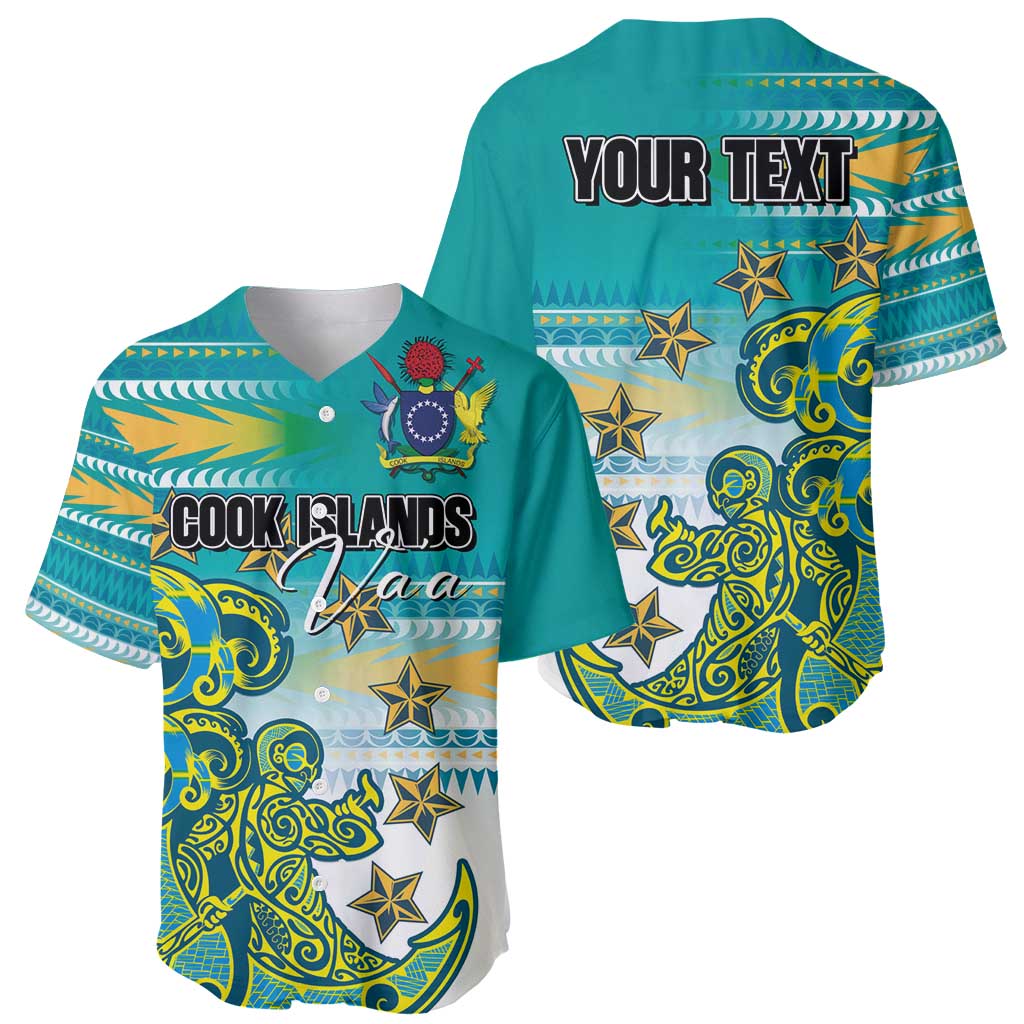 Personalised Cook Islands Va'a Race Baseball Jersey Te Tatau Tattoos Sporty Style Turquoise Color LT03 - Polynesian Pride