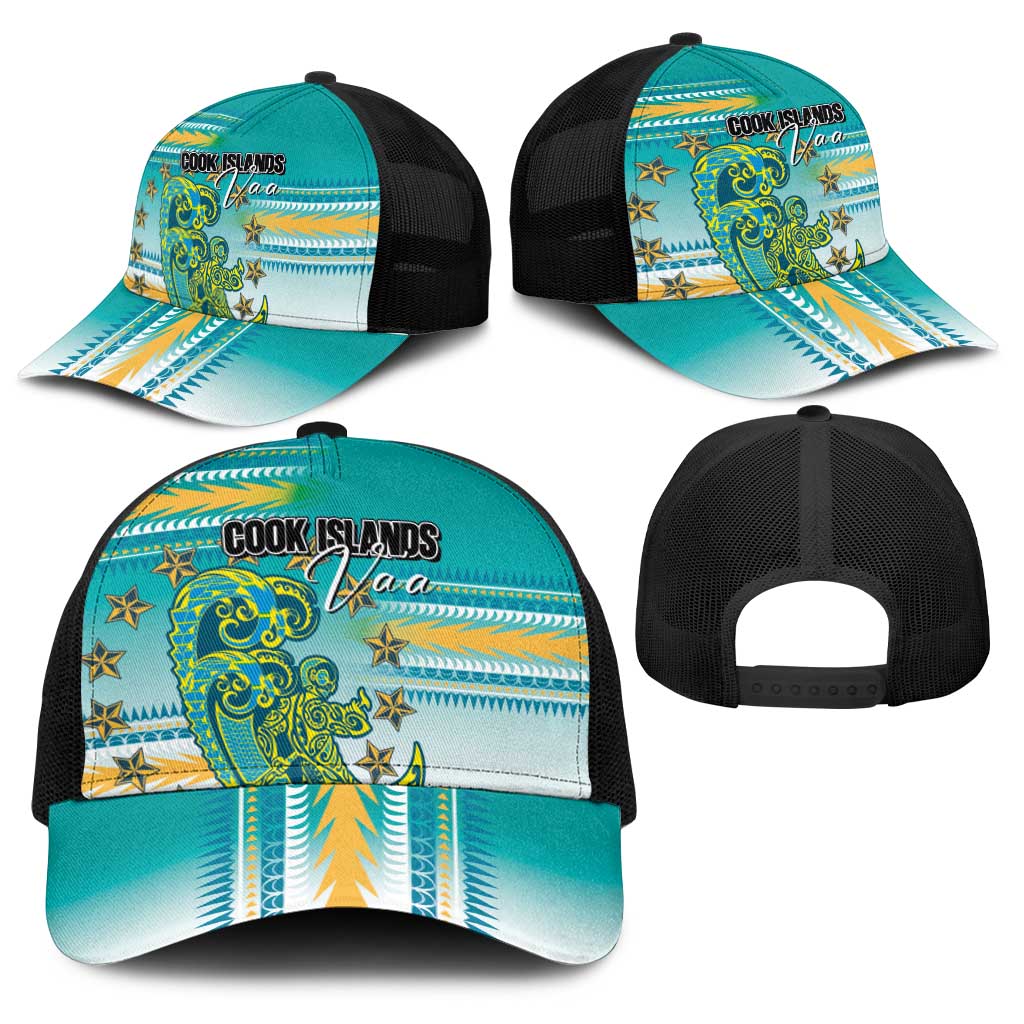 Cook Islands Va'a Race Baseball Net Cap Te Tatau Tattoos Sporty Style Turquoise Color - Polynesian Pride
