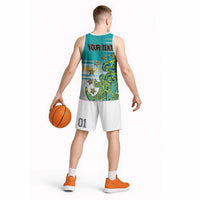 Personalised Cook Islands Va'a Race Basketball Jersey Te Tatau Tattoos Sporty Style Turquoise Color LT03 - Polynesian Pride