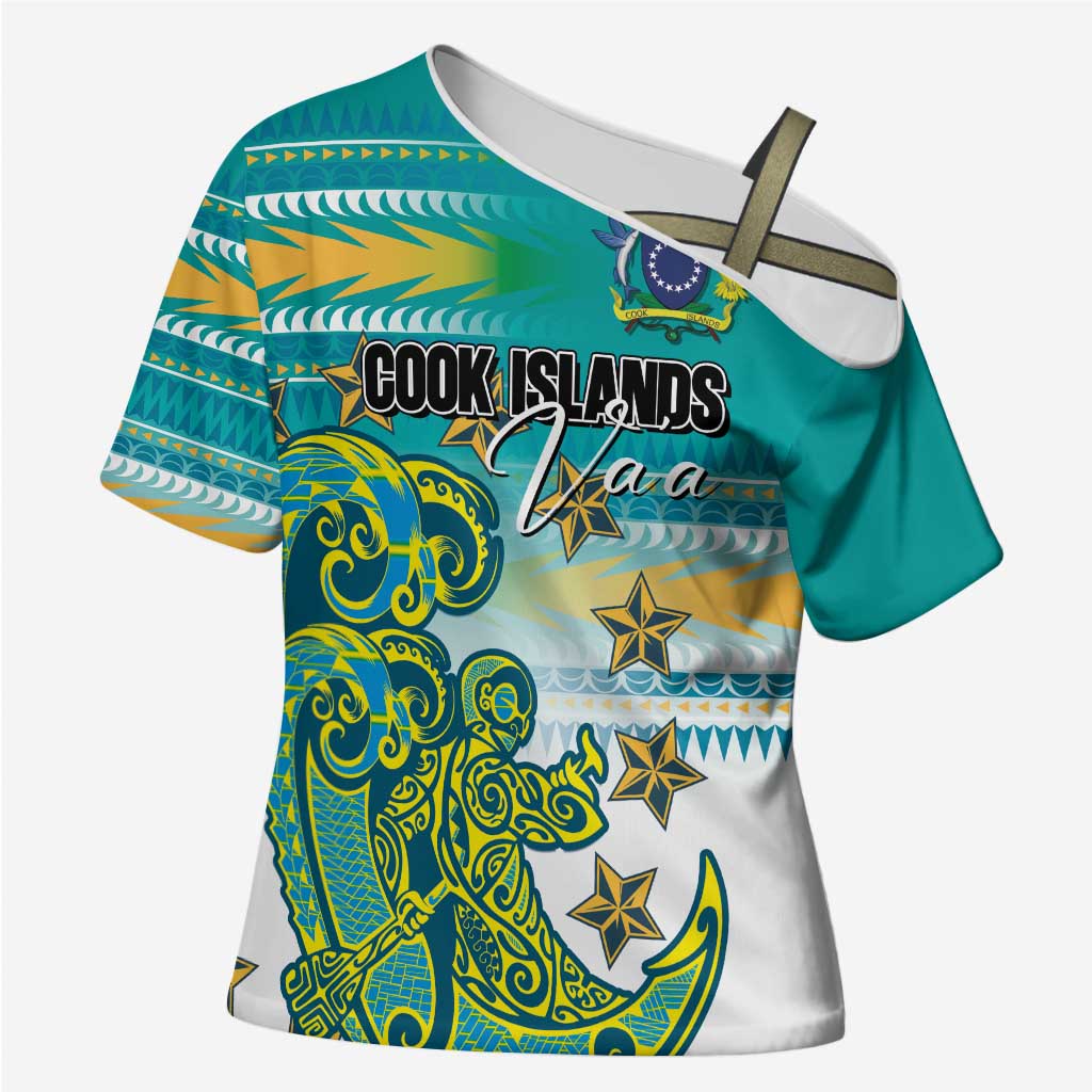 Personalised Cook Islands Va'a Race Cross Shoulder Shirt Te Tatau Tattoos Sporty Style Turquoise Color LT03 Female Turquoise - Polynesian Pride