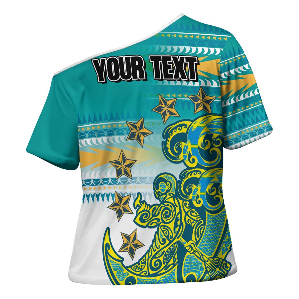 Personalised Cook Islands Va'a Race Cross Shoulder Shirt Te Tatau Tattoos Sporty Style Turquoise Color LT03 - Polynesian Pride