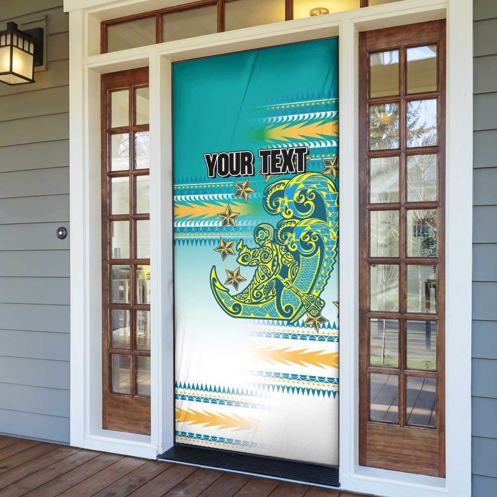 Personalised Cook Islands Va'a Race Door Cover Te Tatau Tattoos Sporty Style Turquoise Color LT03 - Polynesian Pride