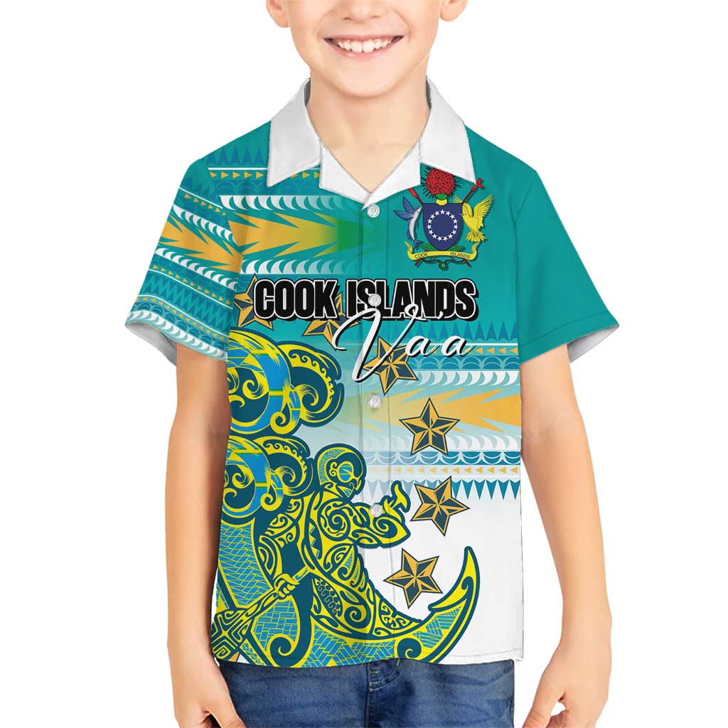 Personalised Cook Islands Va'a Race Family Matching Long Sleeve Bodycon Dress and Hawaiian Shirt Te Tatau Tattoos Sporty Style Turquoise Color LT03 Son's Shirt Turquoise - Polynesian Pride