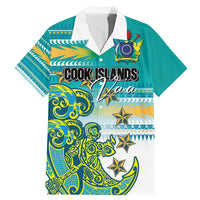 Personalised Cook Islands Va'a Race Family Matching Mermaid Dress and Hawaiian Shirt Te Tatau Tattoos Sporty Style Turquoise Color LT03 Dad's Shirt - Short Sleeve Turquoise - Polynesian Pride
