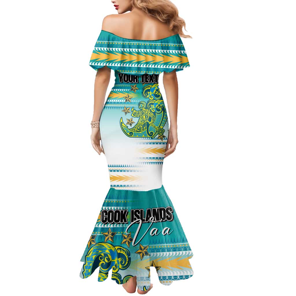 Personalised Cook Islands Va'a Race Family Matching Mermaid Dress and Hawaiian Shirt Te Tatau Tattoos Sporty Style Turquoise Color LT03 - Polynesian Pride
