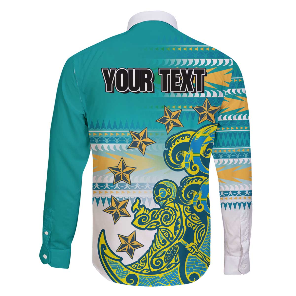 Personalised Cook Islands Va'a Race Family Matching Off The Shoulder Long Sleeve Dress and Hawaiian Shirt Te Tatau Tattoos Sporty Style Turquoise Color LT03 - Polynesian Pride