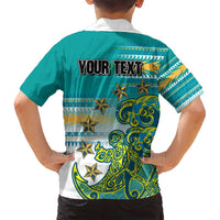 Personalised Cook Islands Va'a Race Family Matching Off Shoulder Maxi Dress and Hawaiian Shirt Te Tatau Tattoos Sporty Style Turquoise Color LT03 - Polynesian Pride