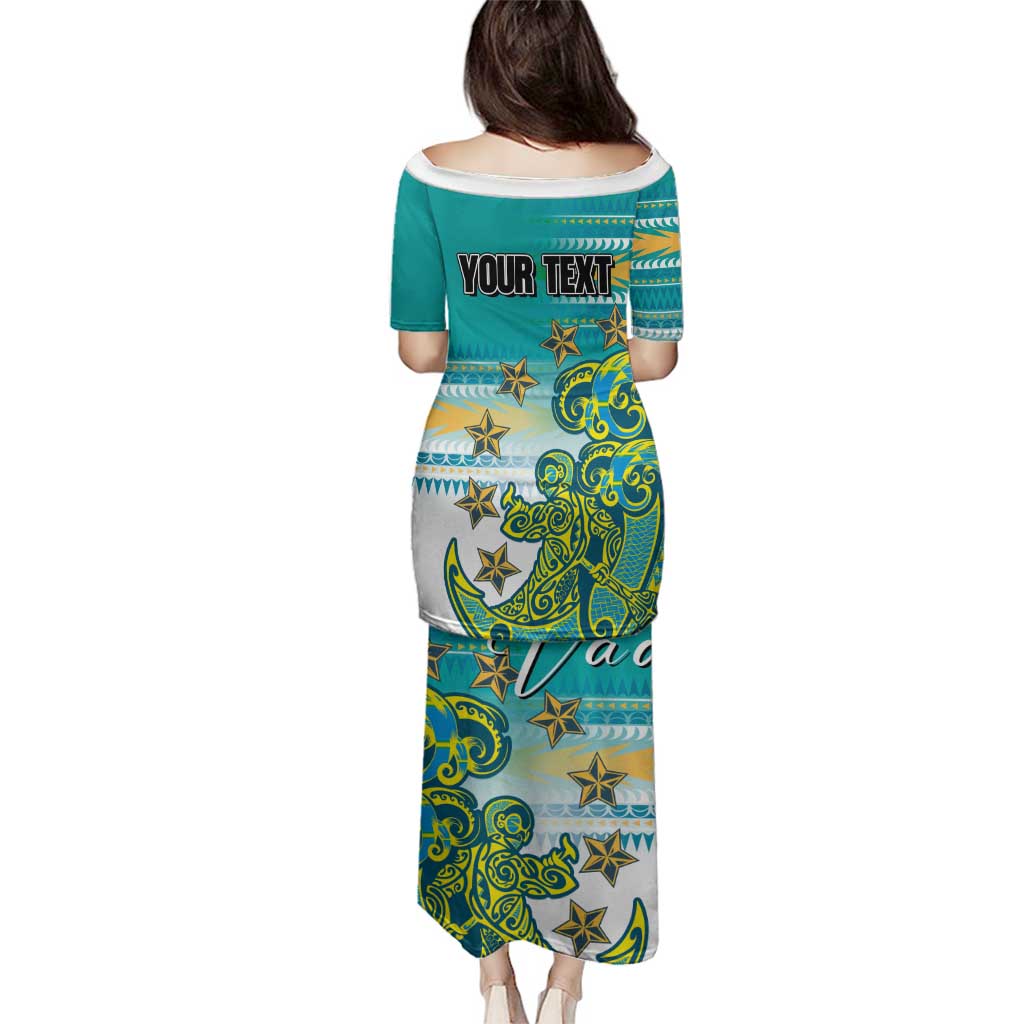 Personalised Cook Islands Va'a Race Family Matching Puletasi and Hawaiian Shirt Te Tatau Tattoos Sporty Style Turquoise Color LT03 - Polynesian Pride