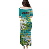 Personalised Cook Islands Va'a Race Family Matching Puletasi and Hawaiian Shirt Te Tatau Tattoos Sporty Style Turquoise Color LT03 - Polynesian Pride