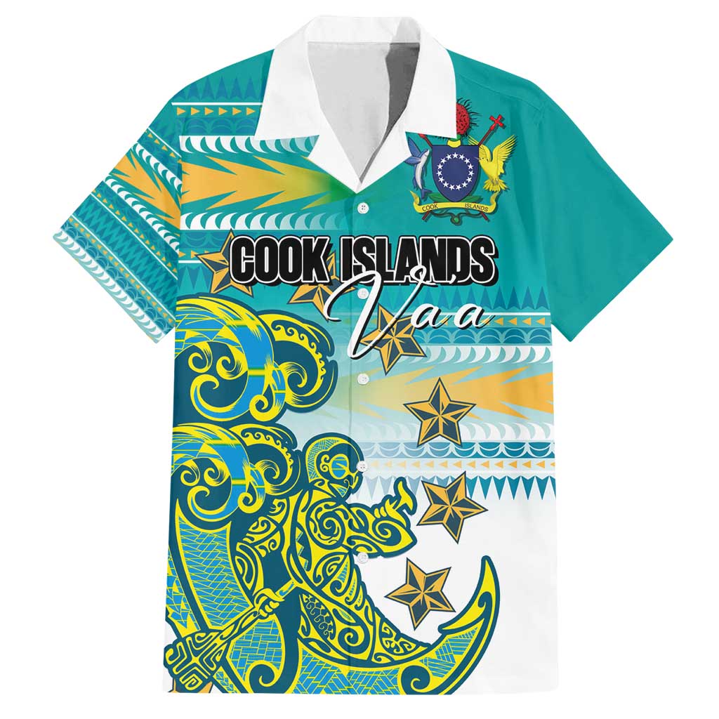 Personalised Cook Islands Va'a Race Family Matching Tank Maxi Dress and Hawaiian Shirt Te Tatau Tattoos Sporty Style Turquoise Color LT03 Dad's Shirt - Short Sleeve Turquoise - Polynesian Pride