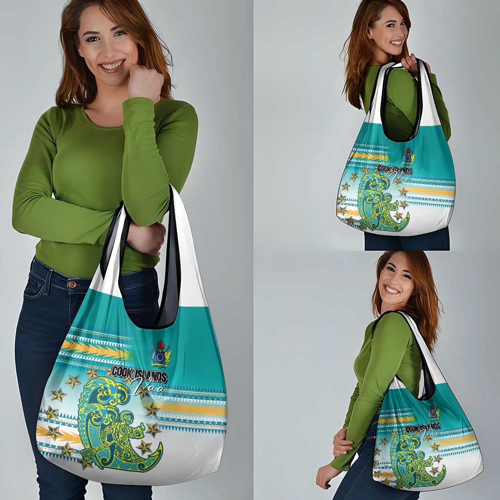 Cook Islands Va'a Race Grocery Bag Te Tatau Tattoos Sporty Style Turquoise Color LT03 - Polynesian Pride