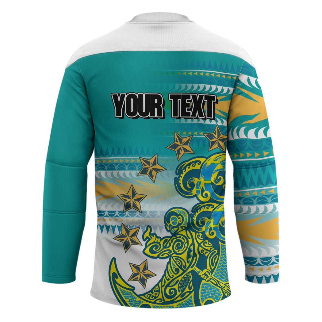Personalised Cook Islands Va'a Race Hockey Jersey Te Tatau Tattoos Sporty Style Turquoise Color LT03 - Polynesian Pride