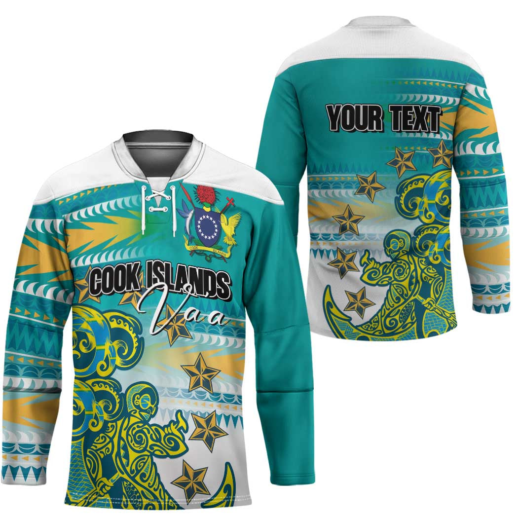 Personalised Cook Islands Va'a Race Hockey Jersey Te Tatau Tattoos Sporty Style Turquoise Color LT03 - Polynesian Pride