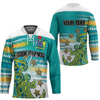 Personalised Cook Islands Va'a Race Hockey Jersey Te Tatau Tattoos Sporty Style Turquoise Color LT03 - Polynesian Pride
