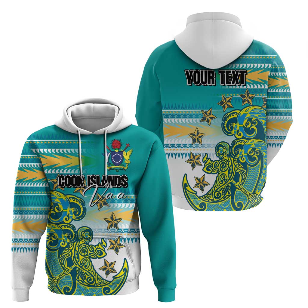 Personalised Cook Islands Va'a Race Hoodie Te Tatau Tattoos Sporty Style Turquoise Color LT03 - Polynesian Pride