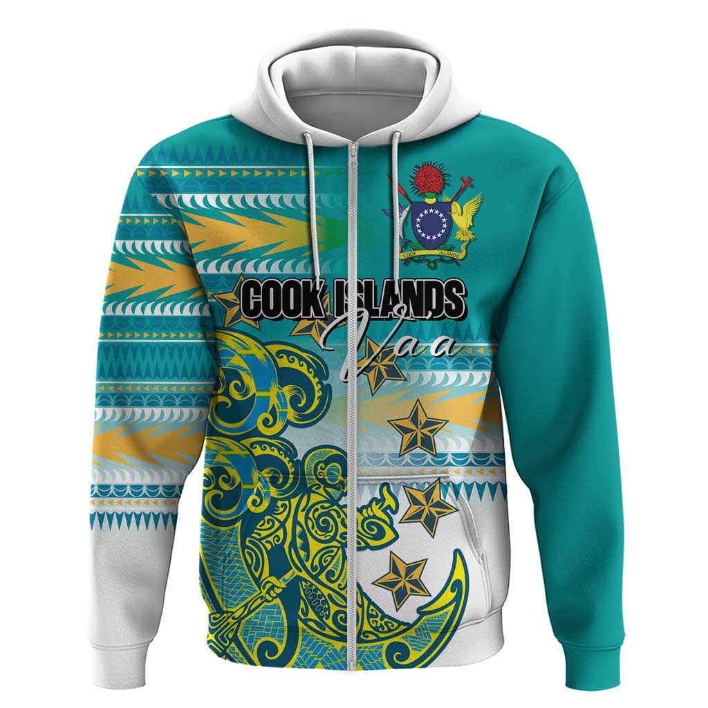 Personalised Cook Islands Va'a Race Hoodie Te Tatau Tattoos Sporty Style Turquoise Color LT03 Zip Hoodie Turquoise - Polynesian Pride