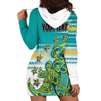 Personalised Cook Islands Va'a Race Hoodie Dress Te Tatau Tattoos Sporty Style Turquoise Color LT03 - Polynesian Pride
