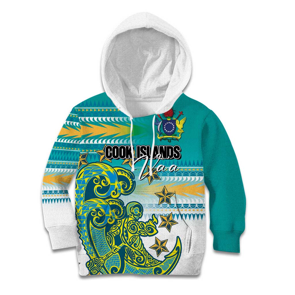Personalised Cook Islands Va'a Race Kid Hoodie Te Tatau Tattoos Sporty Style Turquoise Color LT03 Hoodie Turquoise - Polynesian Pride
