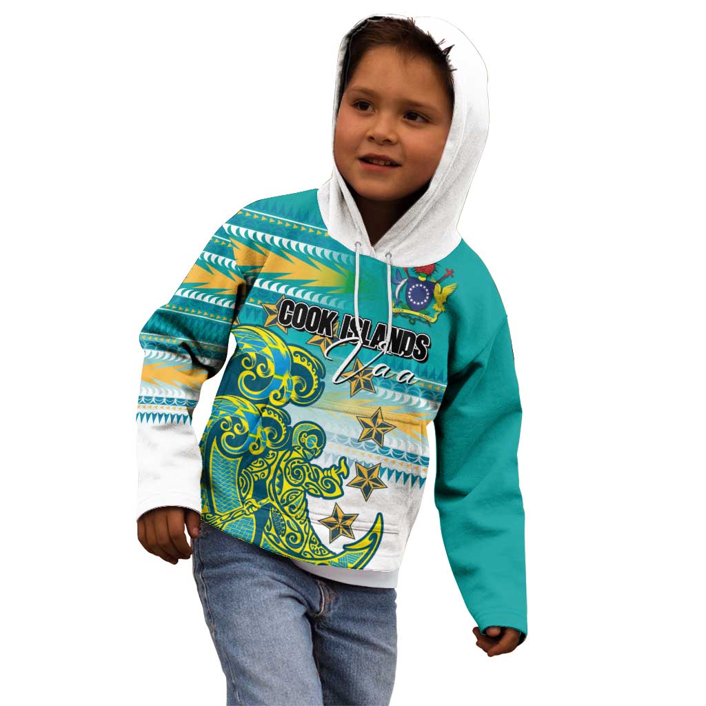 Personalised Cook Islands Va'a Race Kid Hoodie Te Tatau Tattoos Sporty Style Turquoise Color LT03 - Polynesian Pride