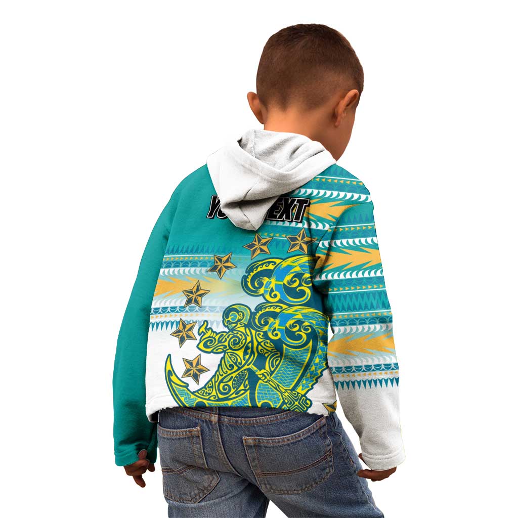 Personalised Cook Islands Va'a Race Kid Hoodie Te Tatau Tattoos Sporty Style Turquoise Color LT03 - Polynesian Pride