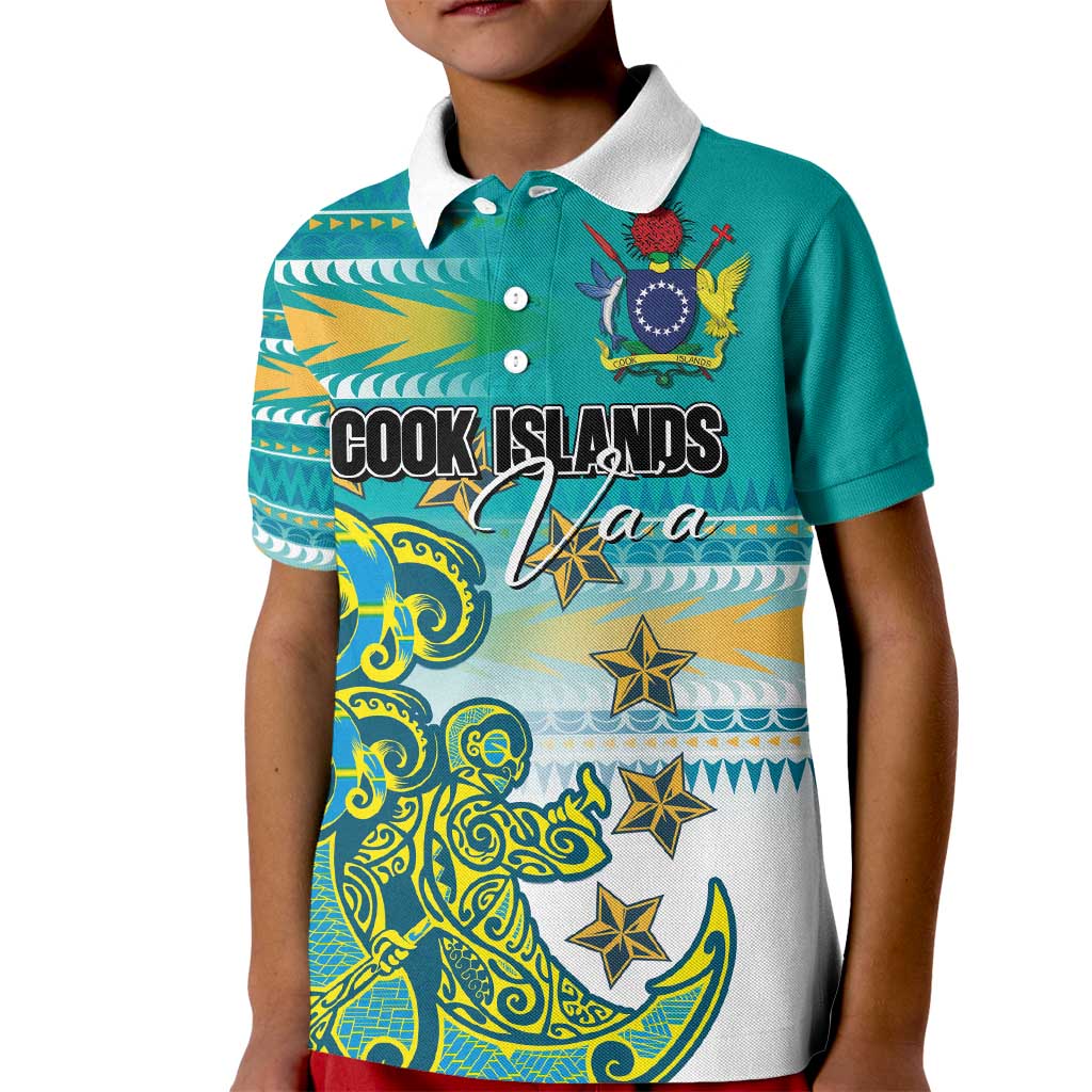 Personalised Cook Islands Va'a Race Kid Polo Shirt Te Tatau Tattoos Sporty Style Turquoise Color LT03 Kid Turquoise - Polynesian Pride