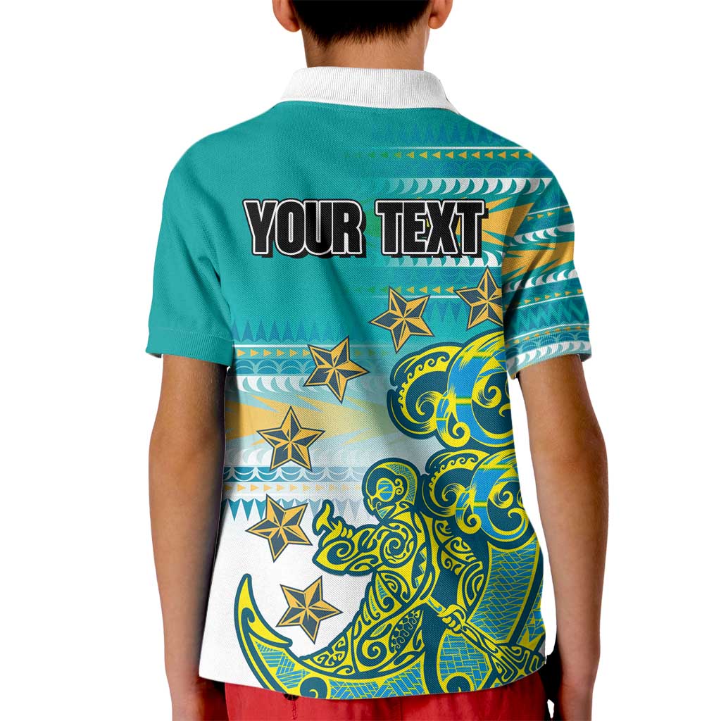 Personalised Cook Islands Va'a Race Kid Polo Shirt Te Tatau Tattoos Sporty Style Turquoise Color LT03 - Polynesian Pride