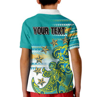 Personalised Cook Islands Va'a Race Kid Polo Shirt Te Tatau Tattoos Sporty Style Turquoise Color LT03 - Polynesian Pride