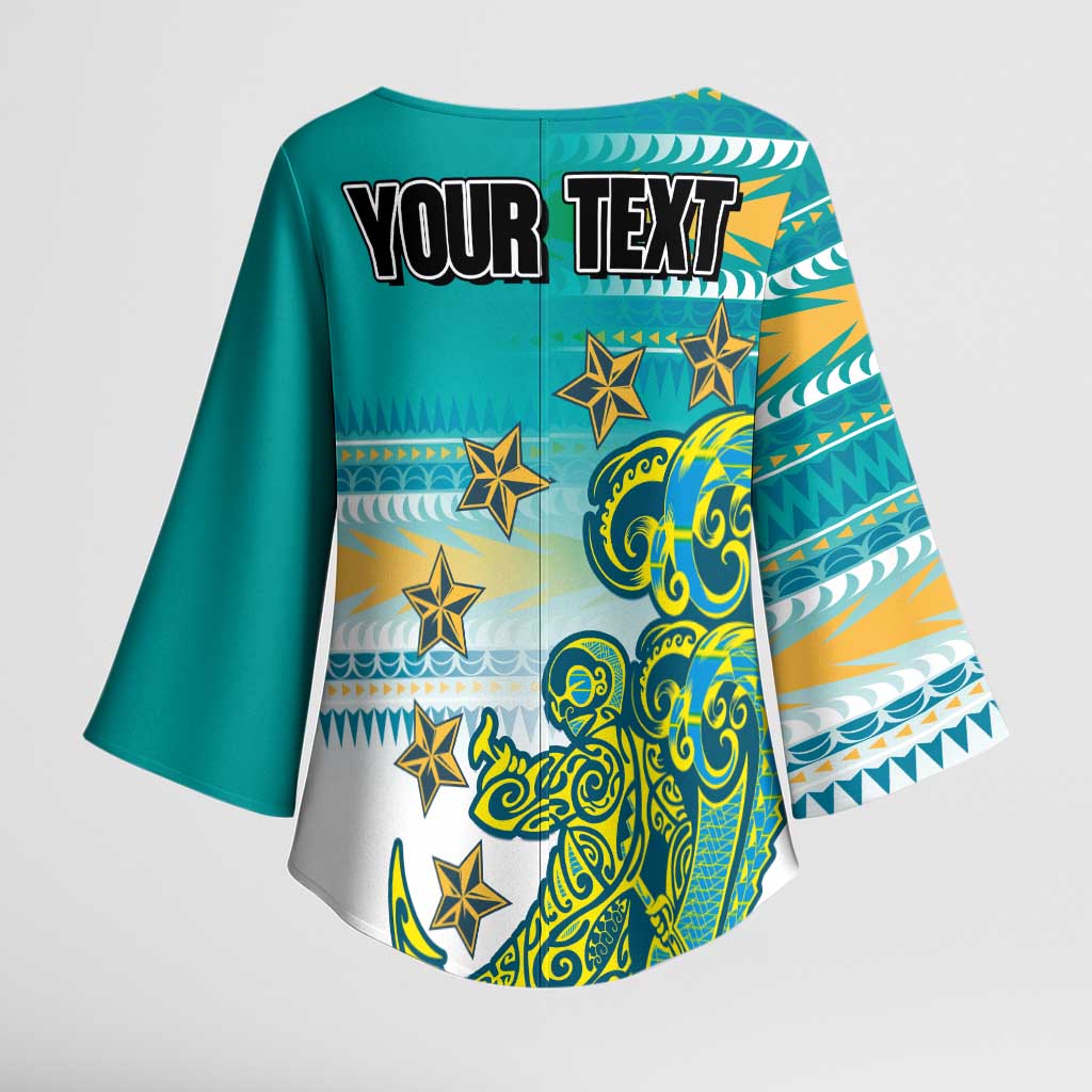 Personalised Cook Islands Va'a Race Kimono Sleeve Blouse Te Tatau Tattoos Sporty Style Turquoise Color LT03 - Polynesian Pride