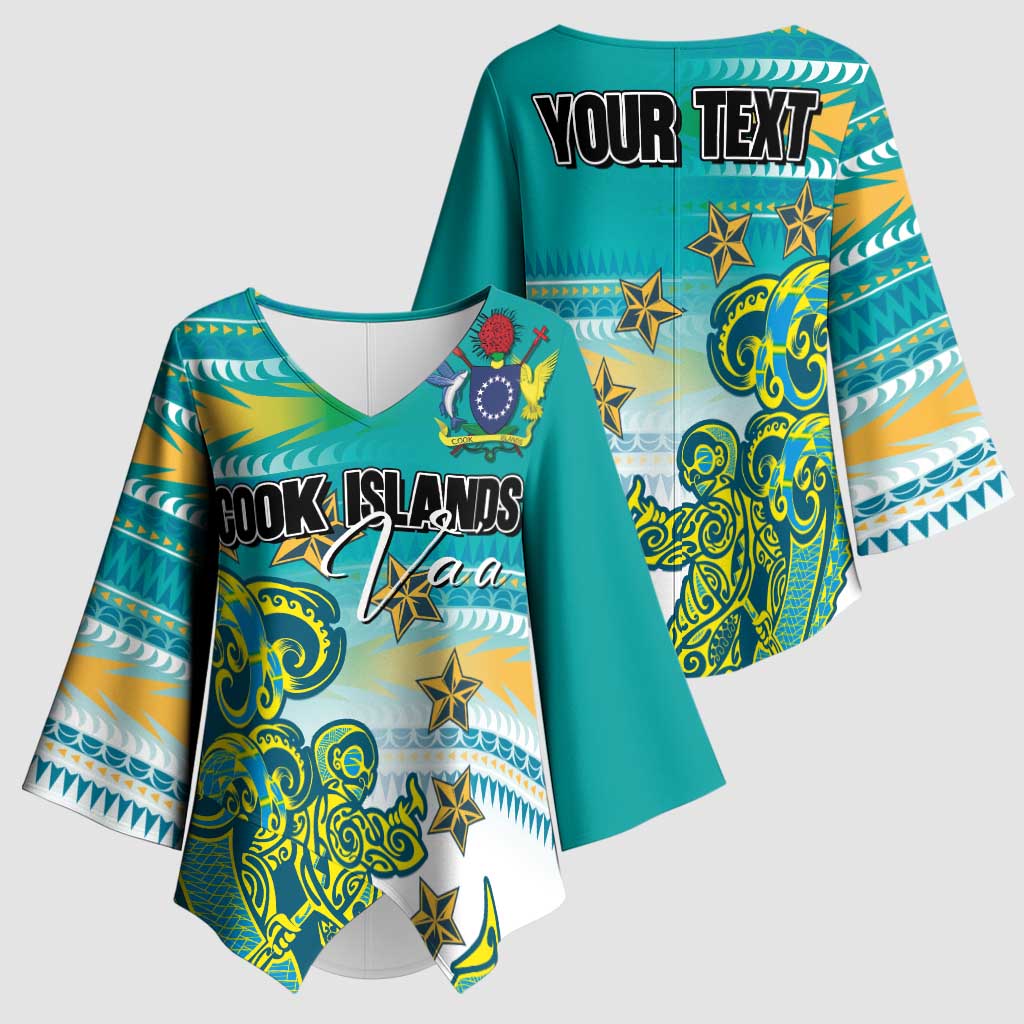 Personalised Cook Islands Va'a Race Kimono Sleeve Blouse Te Tatau Tattoos Sporty Style Turquoise Color LT03 - Polynesian Pride